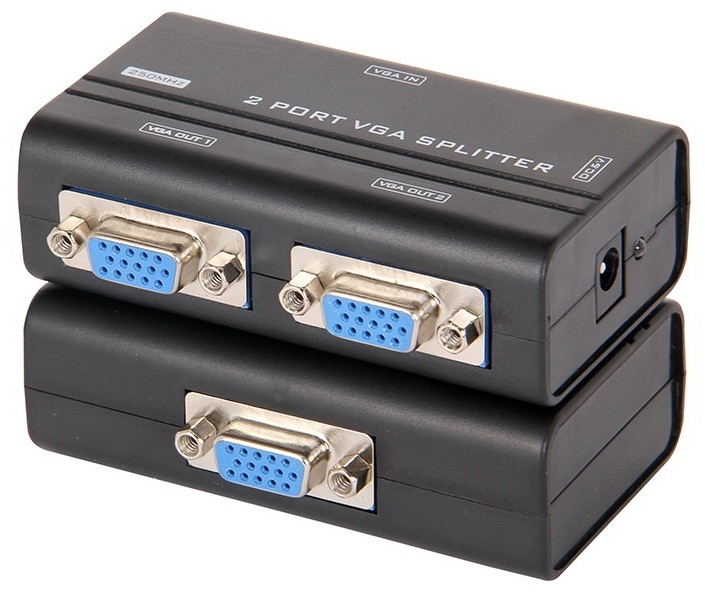 מפצל VGA מוגבר ואיכותי לשני מסכים 250MHz, מתח משקע USB