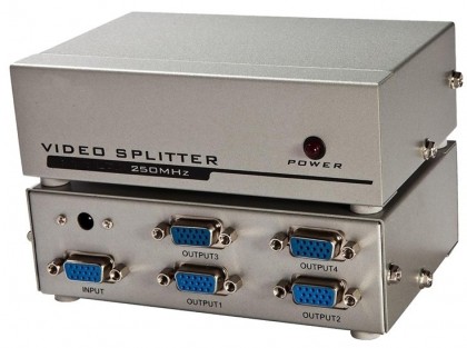 מפצל VGA מוגבר ואיכותי ל-4 מסכים 250MHz