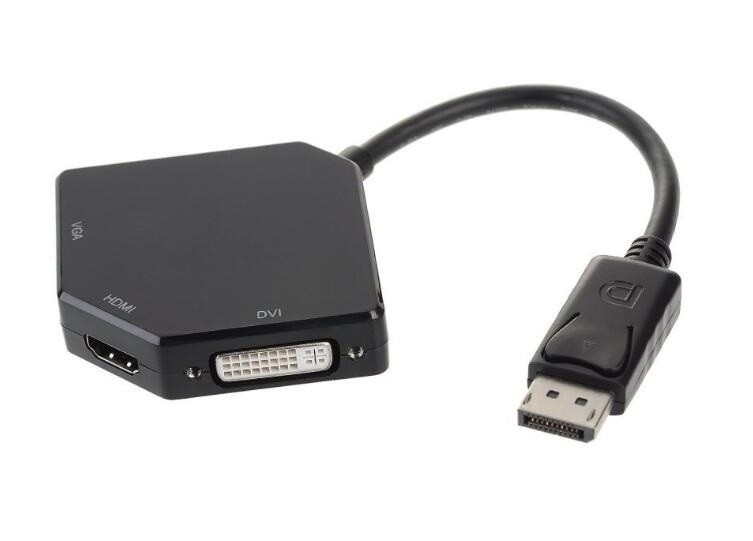כבל מתאם DISPLAYPORT אוניברסלי ל-HDMI + DVI + VGA נקבות, תומך אודיו ו-4K ב-HDMI