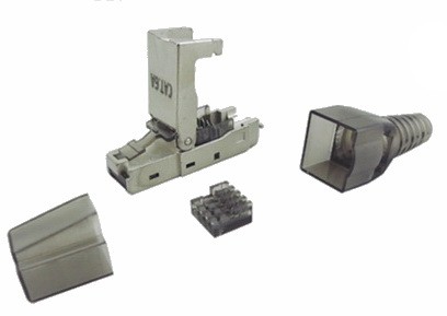 קונקטור זכר RJ45 מסוכך להרכבה על כבל CAT6a / CAT7 ללא צורך בכלים