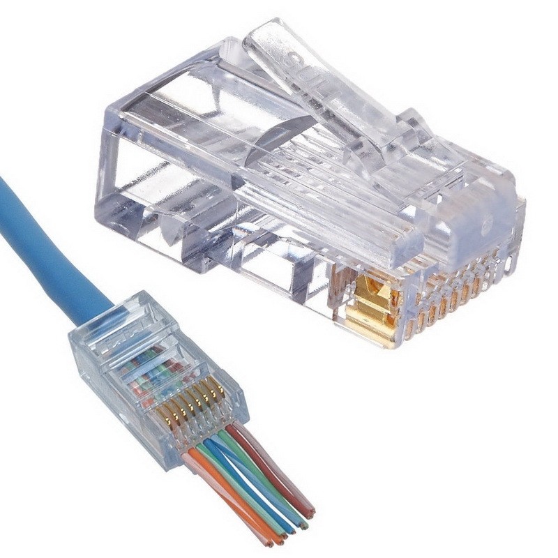 תקע RJ45 CAT5e לא מסוכך דגם PASS-THROUGH לכבלי רשת