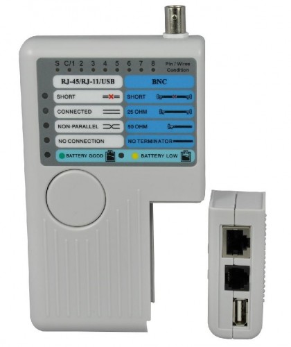 מולטי-טסטר איכותי לכבלים RJ45, RJ11, USB, COAX-BNC