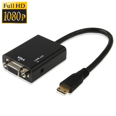 כבל ממיר MINI HDMI TO VGA + אודיו, תומך עד 1080P