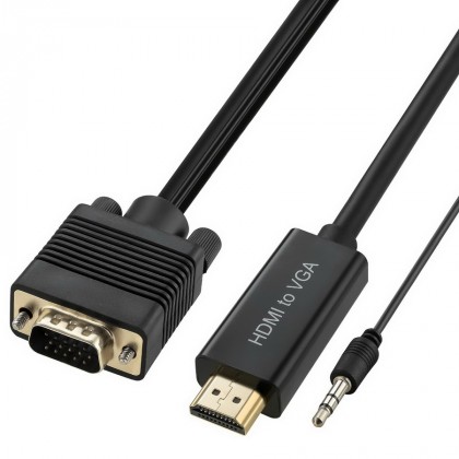 כבל ממיר HDMI ל-VGA + אודיו באורך 1.8 מטר (HDMI במחשב - VGA במסך)