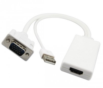 כבל ממיר VGA + אודיו USB ל-HDMI    (במסך HDMI, במחשב VGA)
