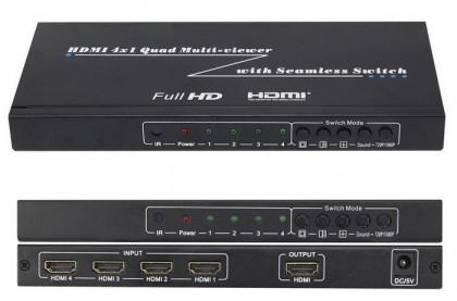 מתאם תצוגה מ-4 כניסות HDMI ליציאה אחת, עם אפשרות לתצוגת מסך מפוצל (HDMI QUAD) + מיתוג SEAMLESS