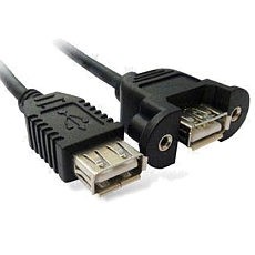 כבל USB2.0 נקבה - לנקבה על פאנל + ברגים, 0.2 מטר, מוליך 24AWG