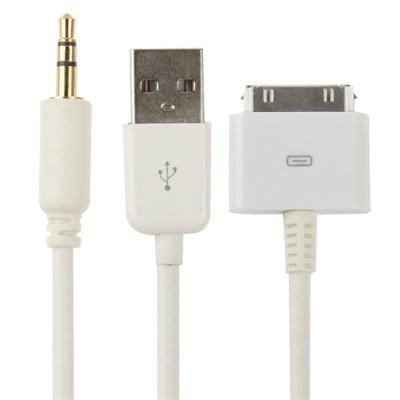 כבל 3.5 AUX לרכב + USB ל- iPHONE, iPOD, iPAD באורך 1.2 מטר