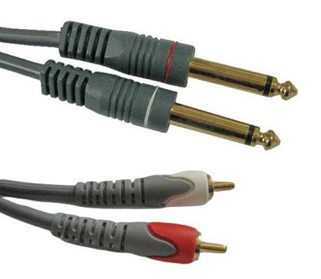 כבל אודיו 2x RCA זכר - 2x PL 6.35 מונו זכר אורך 3 מטר TopX