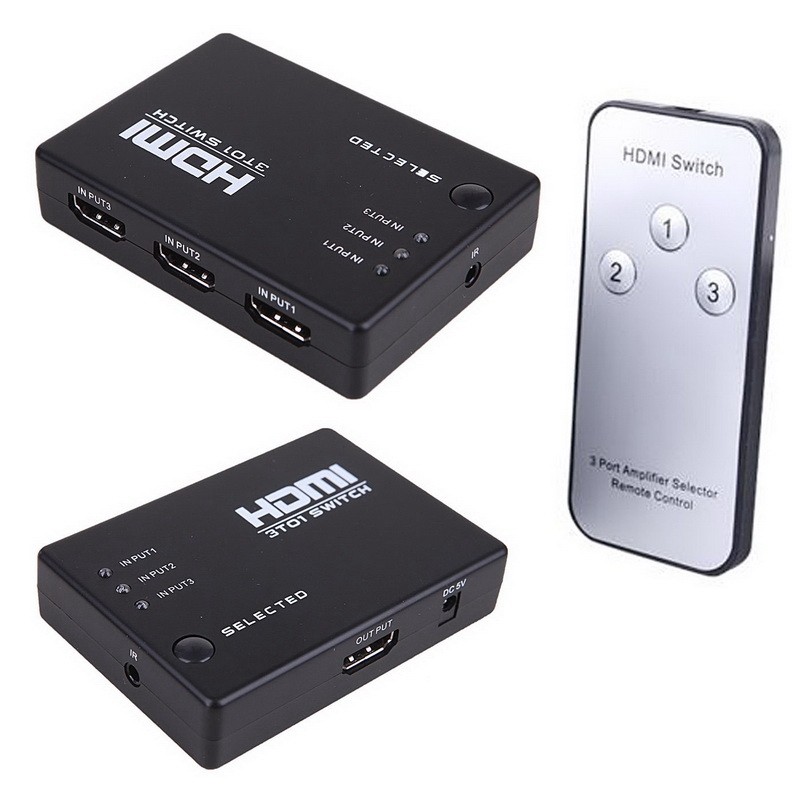 קופסת מיתוג HDMI אוטומטית עם 3 כניסות + שלט רחוק, תומך 3D